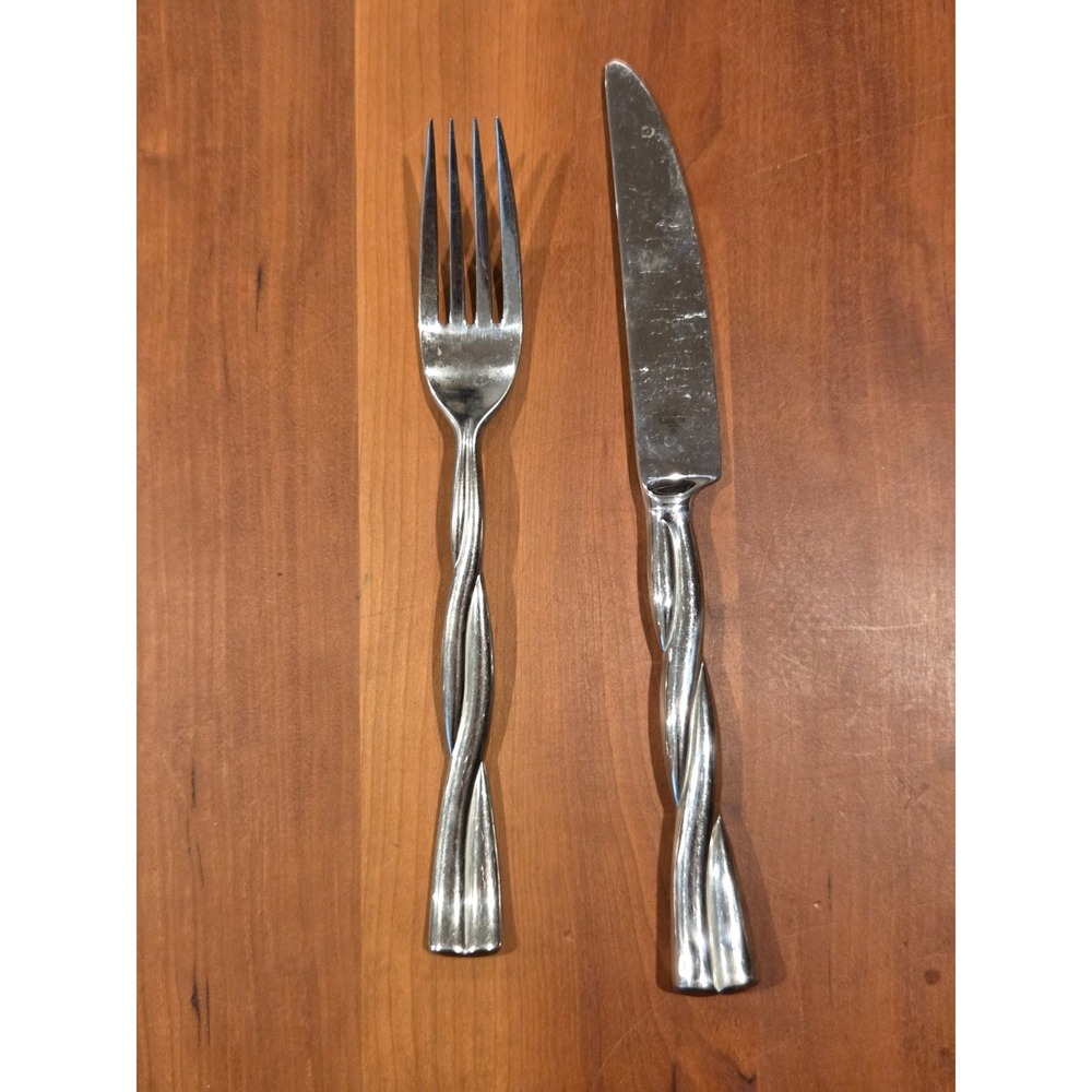 Dansk AALTO Stainless Steel Dinner Fork + Knife Twisted Handle